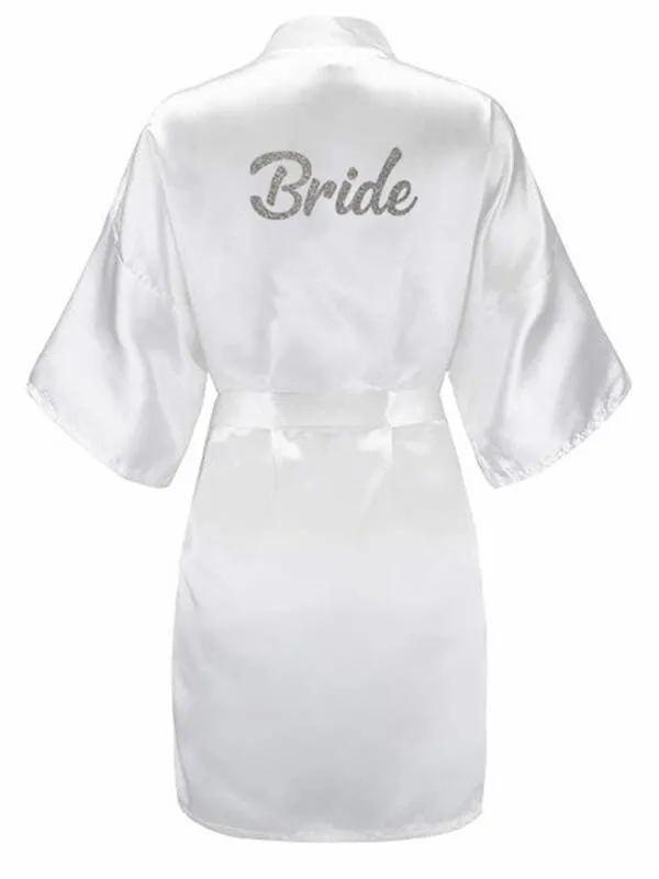 Bridelily 3Pc Set Of  Bride Slippers Bridal Sash Peignoir Satin Robes