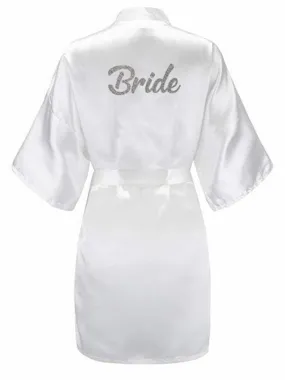 Bridelily 3Pc Set Of  Bride Slippers Bridal Sash Peignoir Satin Robes