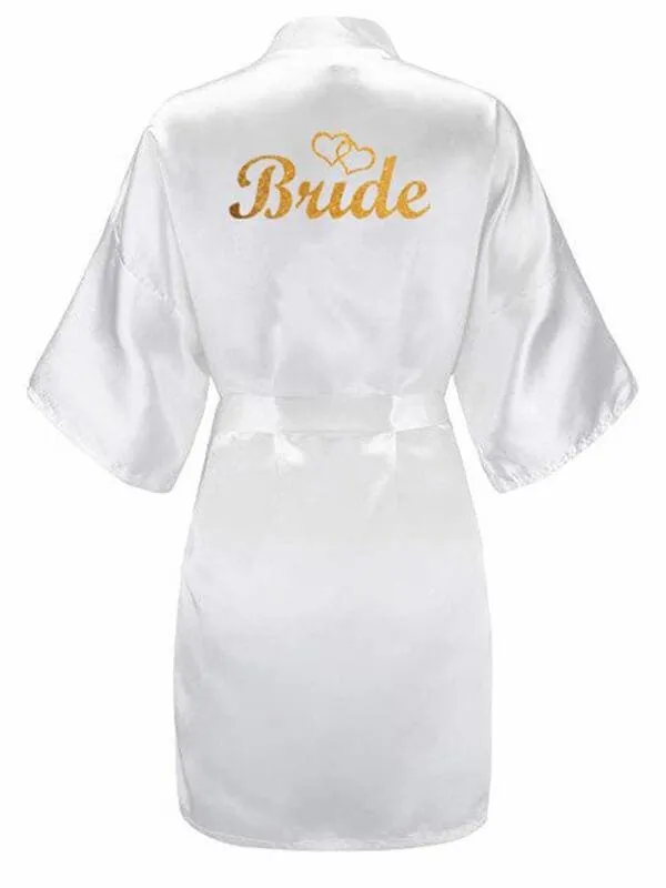 Bridelily 3Pc Set Of Glitter Gold Bride Satin Short Bride Robes FS9415