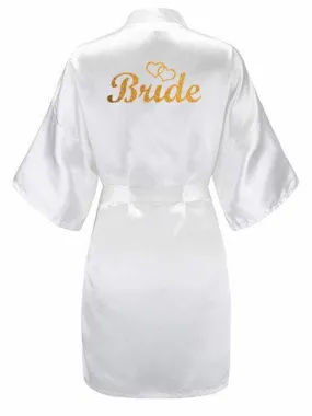 Bridelily 3Pc Set Of Glitter Gold Bride Satin Short Bride Robes FS9415