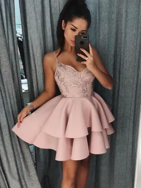 Bridelily A-Line Spaghetti Straps Satin Sleeveless Short/Mini Dresses
