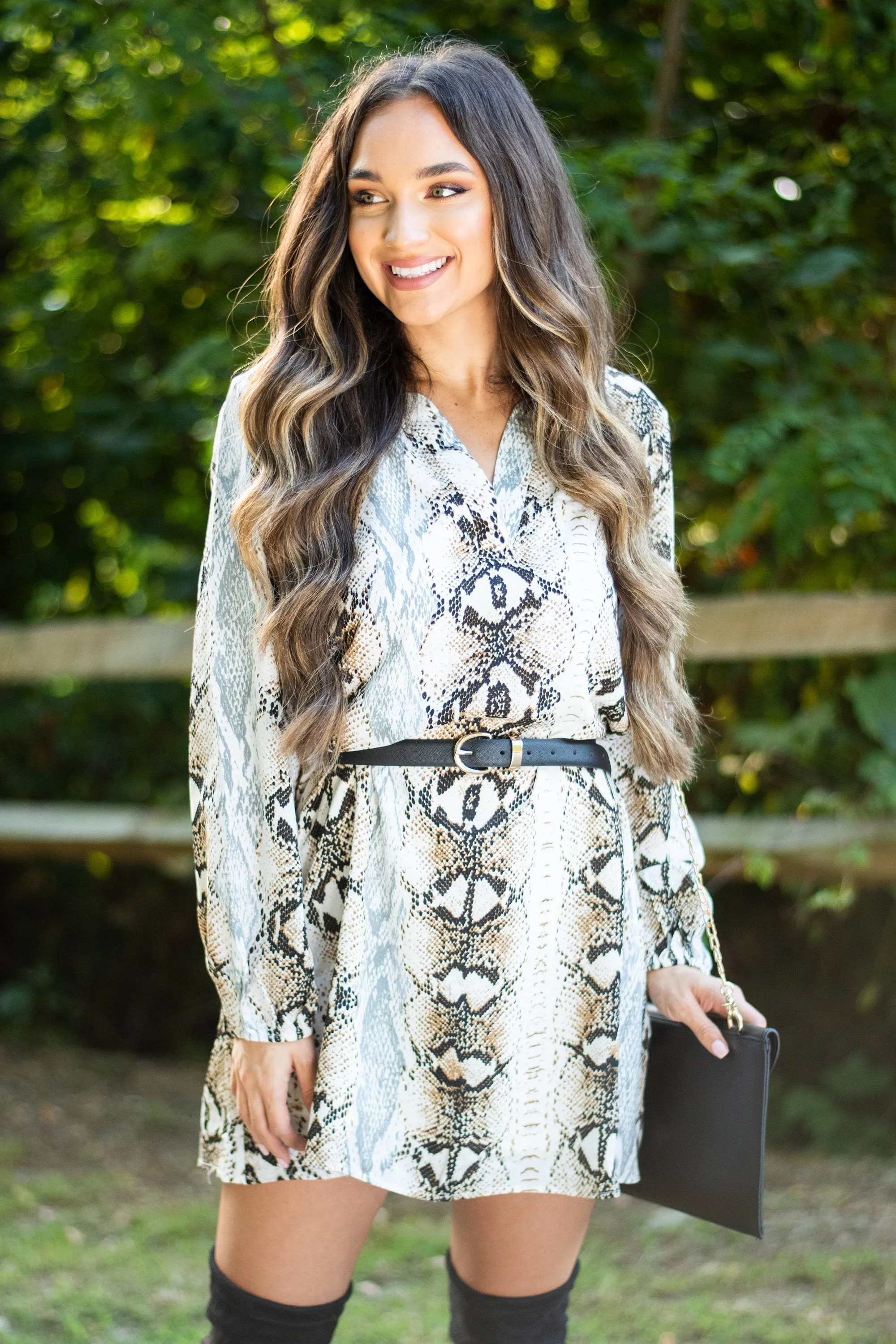 Chic Decisions Gray Snake Print Dress