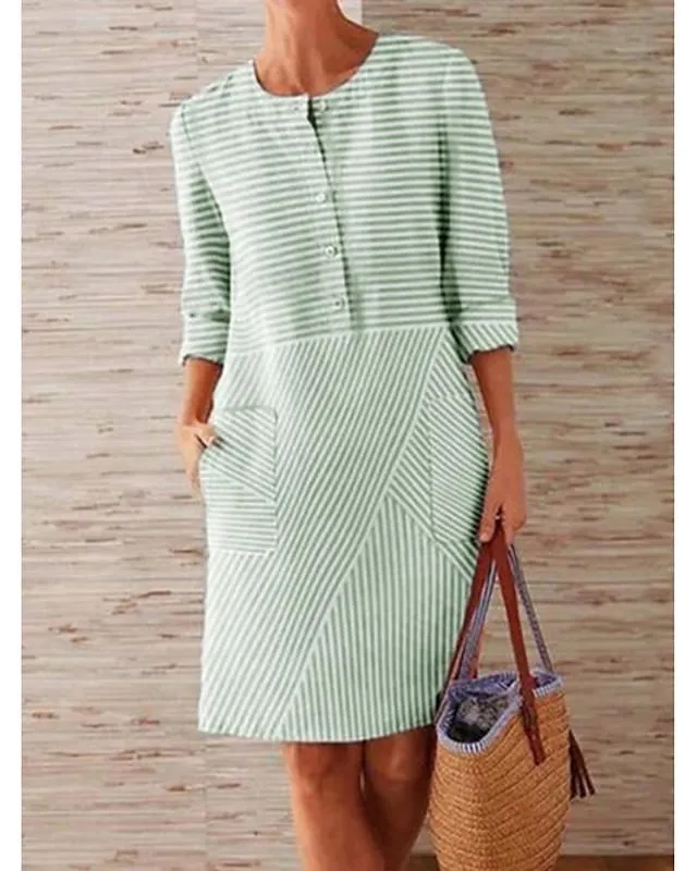 Dunnmall Women's Shift Dress Knee Length Dress - 3/4 Length Sleeve Striped Solid Color Clothing Summer Hot Casual Holiday Loose 2020 Blue Green Gray S M L XL XXL 3XL