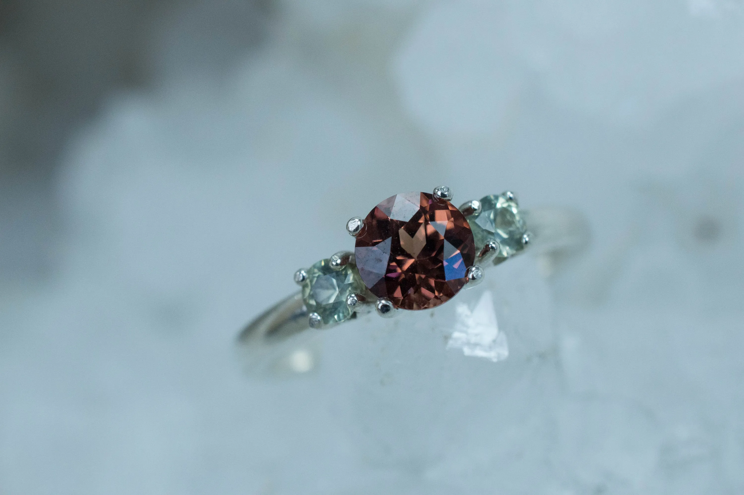 Imperial Garnet and Sapphire Ring, Genuine Untreated Tanzania Garnet and Montana Sapphire