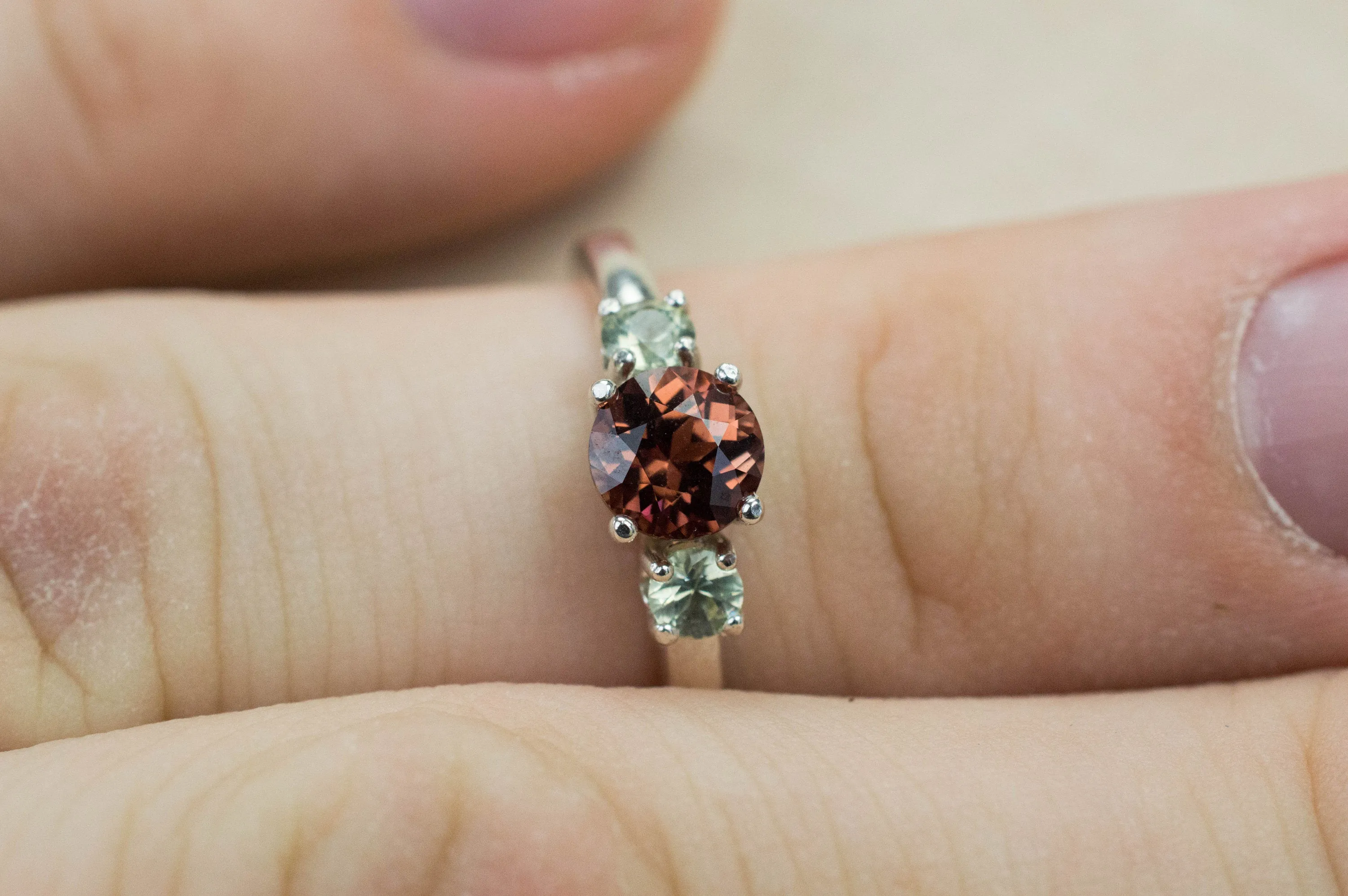 Imperial Garnet and Sapphire Ring, Genuine Untreated Tanzania Garnet and Montana Sapphire