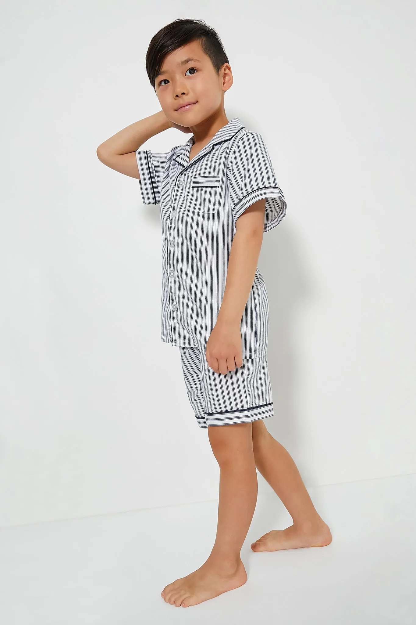 Kid's Navy French Ticking Short Set