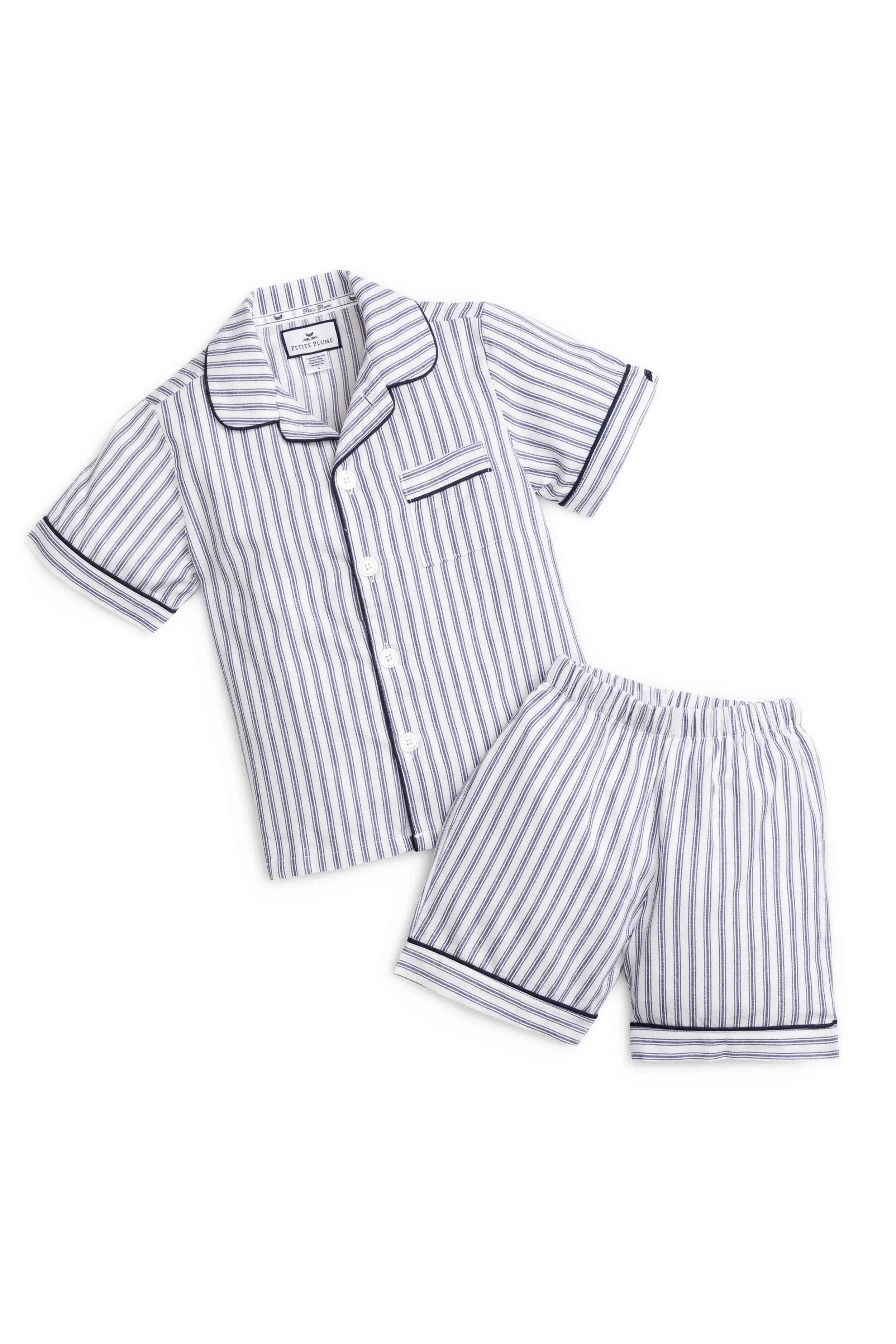 Kid's Navy French Ticking Short Set
