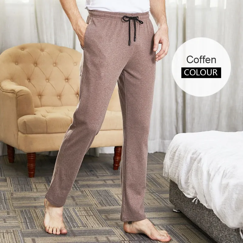 Men Solid Long Lounge Pants Cotton Sleepwear Home