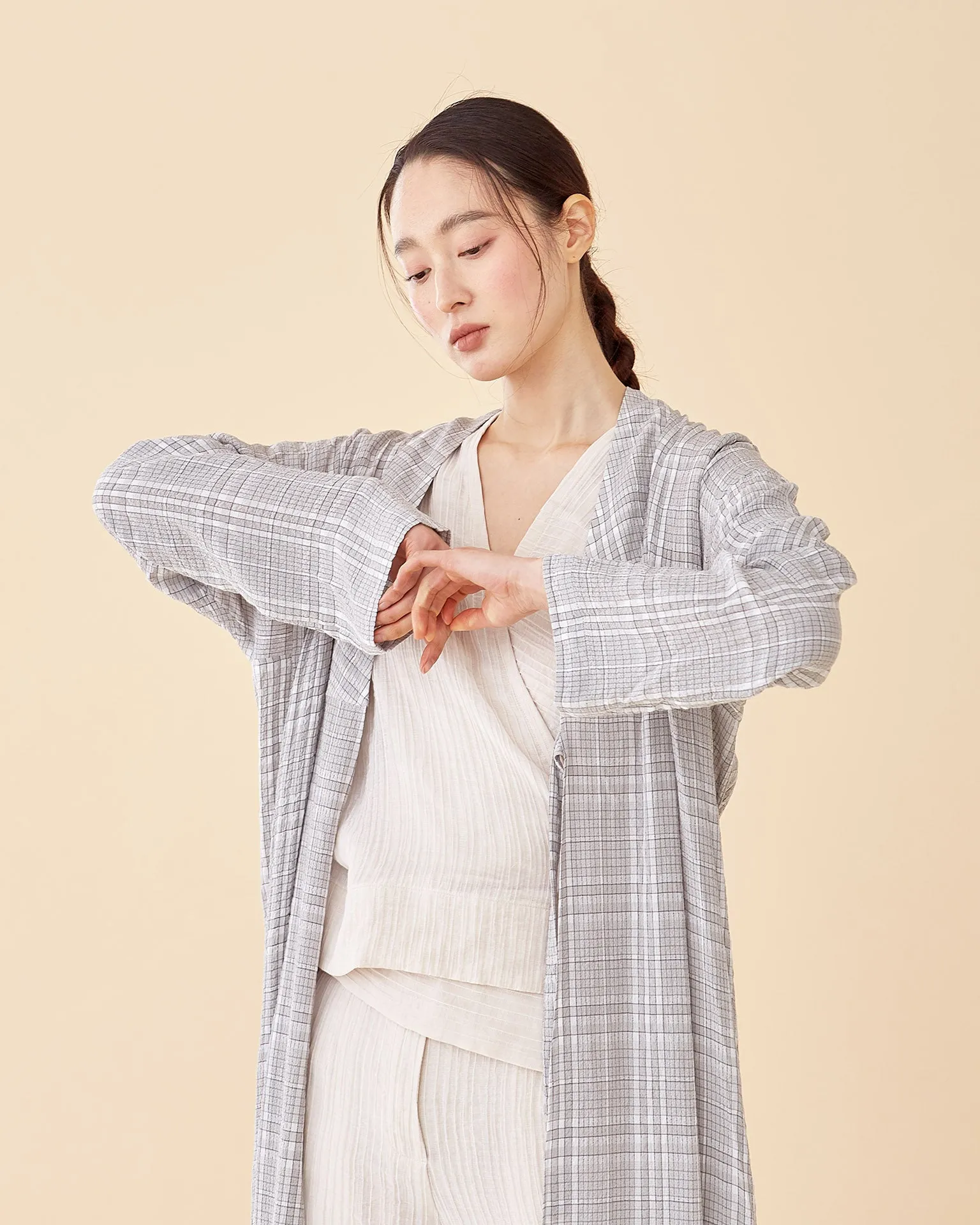 Plaid Long Multi-strap Robe