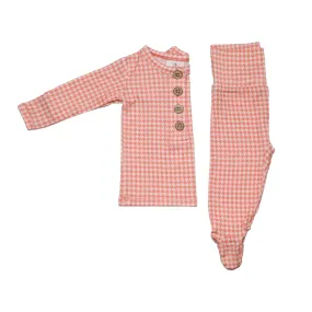 Top   Bottoms Set - Pink Houndstooth
