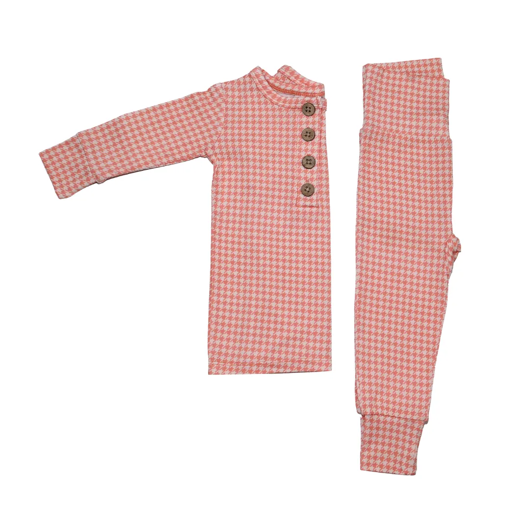 Top   Bottoms Set - Pink Houndstooth