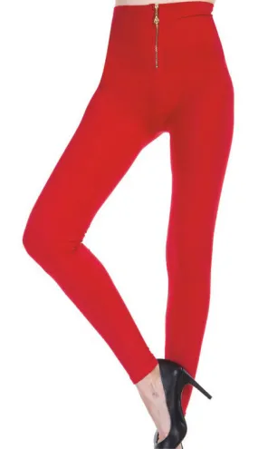 women's high-waisted leggings w/ zipper - red Case of 72