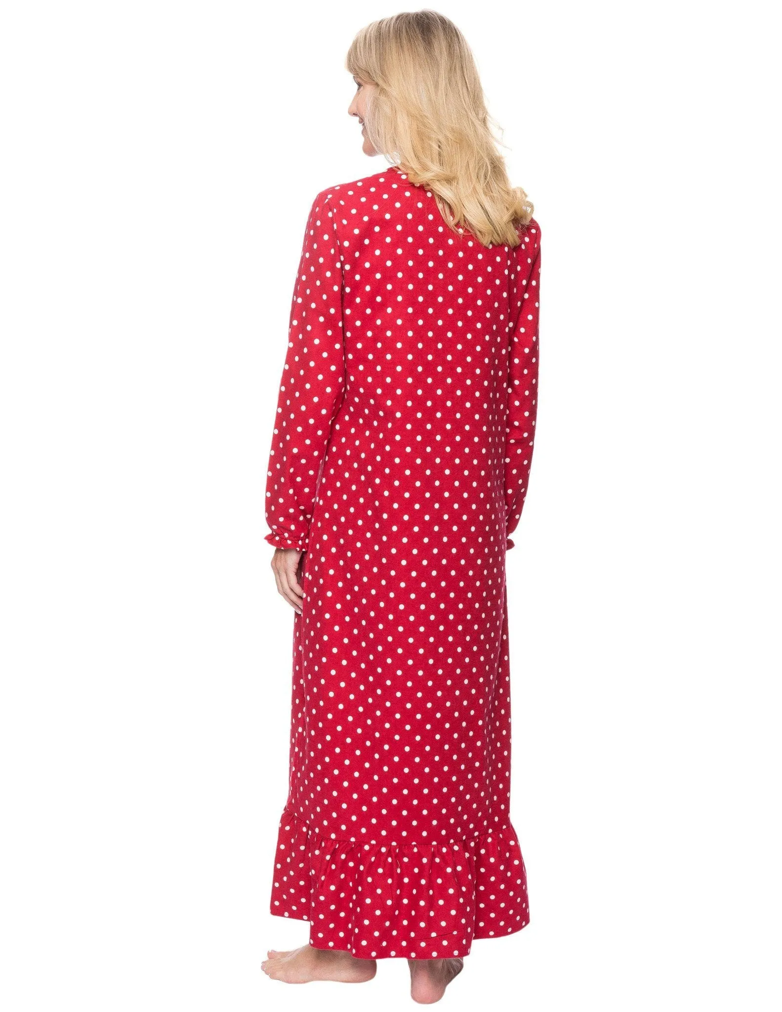 Women's Premium Flannel Long Gown - Dots Diva Red